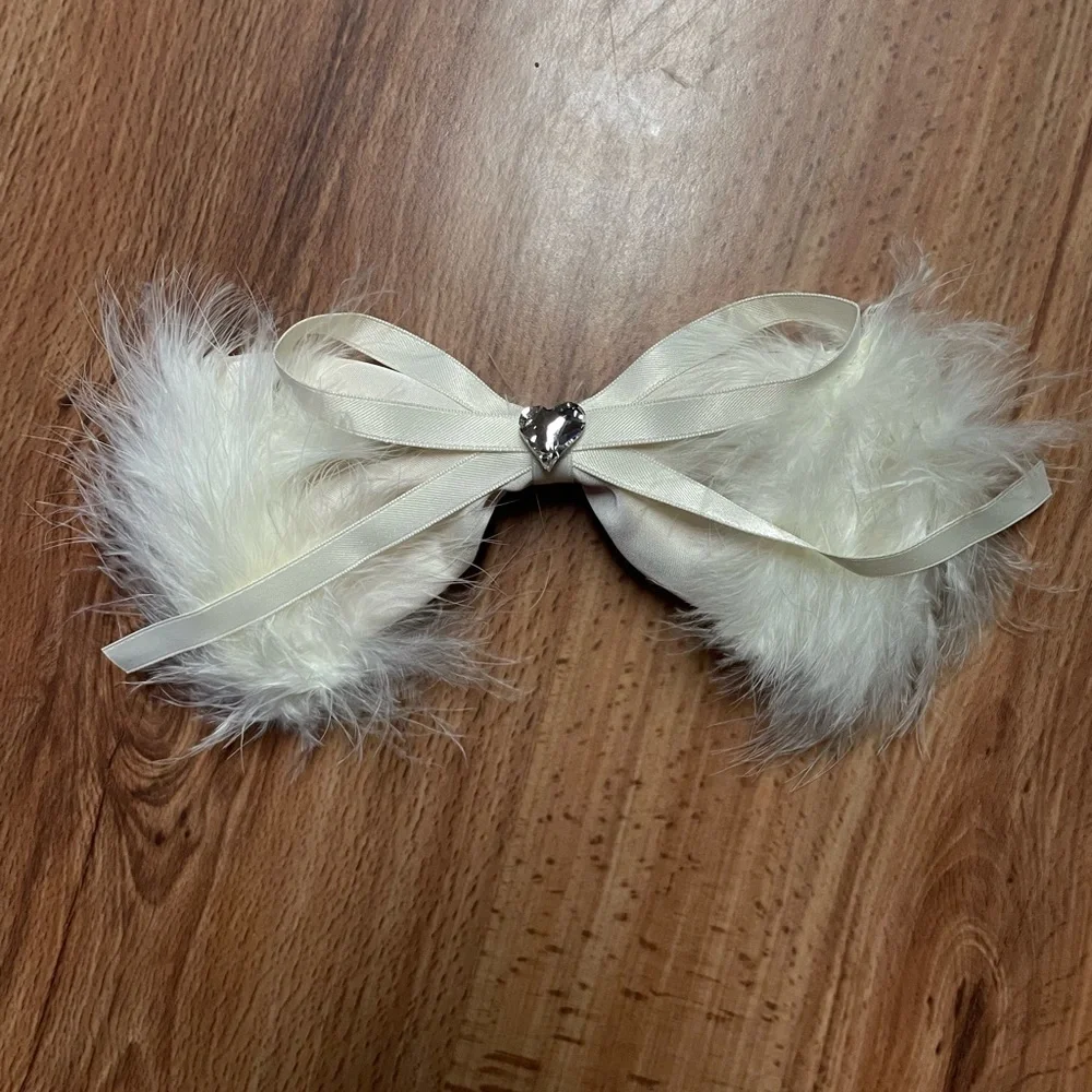 Oversized Black Feather Bow French Barrette Hair Clip